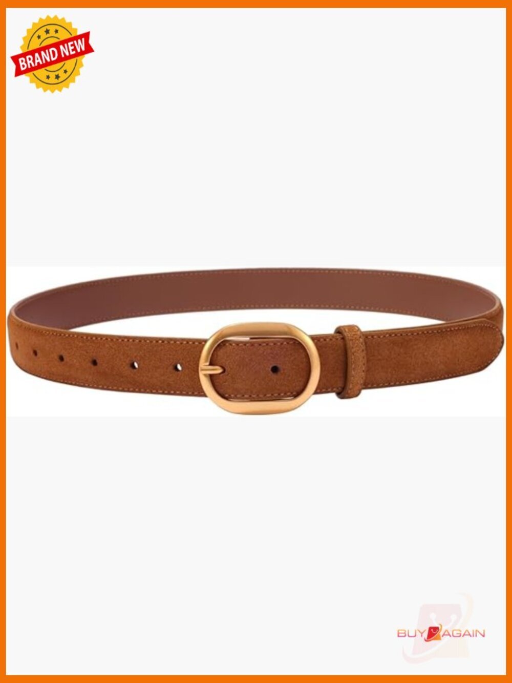 Genuine Leather Suede Belt with Gold Buckle – Skinny Casual Dress Waist Belt